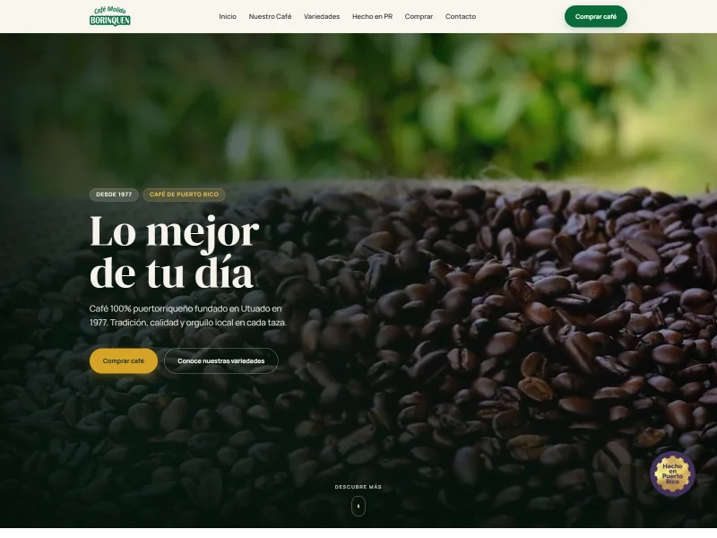 Captura de la tienda online de Cafe Borinquen