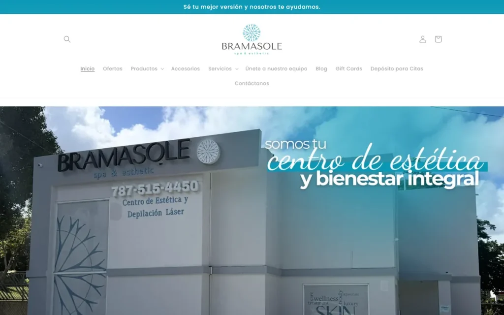 Web de Bramasole Spa & Esthetic: portada en escritorio