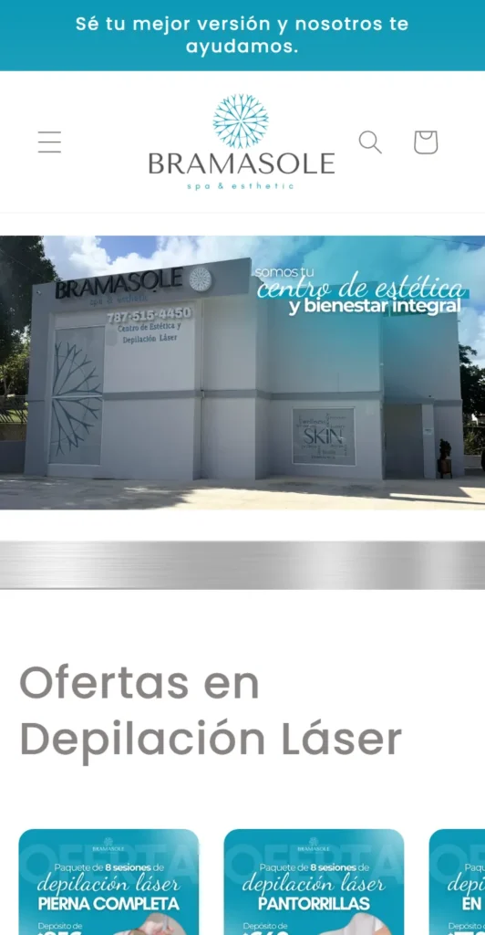 Web de Bramasole Spa & Esthetic: portada en móvil