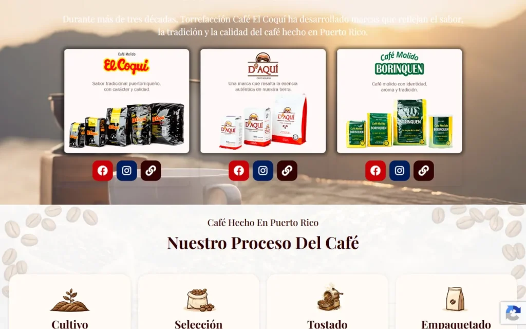 Web de Café Hecho en Puerto Rico: sección interior