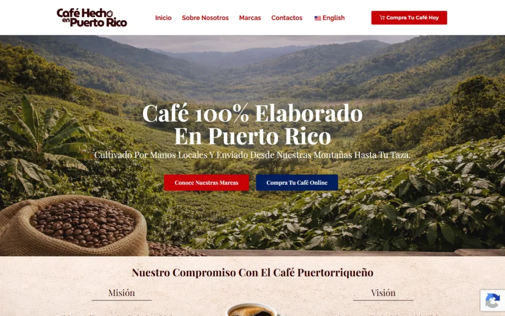 Web de Café Hecho en Puerto Rico: portada en escritorio